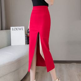 Plus Size Faldas Mujer Moda 2021 Fashion Long Skirts Womens High Waist Red Korean Skirt Office Women Sexy Black Skirt X0428