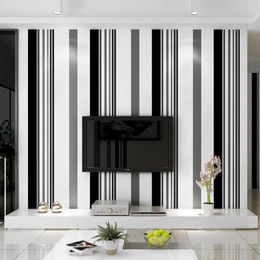 Обои белые черные серые обои современные вертикальные полосы стены бумаги телевизор фона гостиной охватывающей росписи для девочек спальня