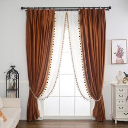 Curtain & Drapes Nordic Cloth Blackout Window Flannel Solid Color Splicing Head Curtains For Living Dining Room Bedroom