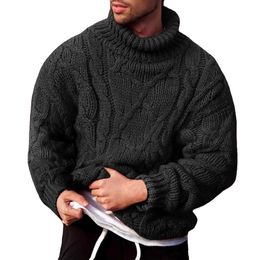 Winter Men's Turtleneck Solid Long Sleeve Pullover Casual Warm Twist Knitted Sweater Male High Neck Men Clothing Y0907