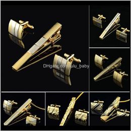 Cuff Links & Clasps, Tacks Drop Delivery 2021 Gold Clip And Cufflink Set For Men Classic Metre Clips Cufflinks Sets Copper Bar Golden Tie Col