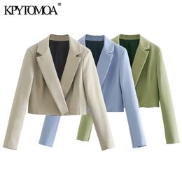 KPYTOMOA Women Fashion Hidden Breasted Cropped Blazer Coat Vintage Long Sleeve Female Outerwear Chic Veste Femme 211122