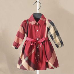 2020 Autumn Girls Dresses Kids Plaid Elegant Princess Dress Baby Girl Flower Printed Dress 2 3 4 5 6 7 Years Children't Clothing Q0716