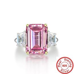 Emerald Cut 6ct Pink Diamond Promise Ring 100% Real 925 sterling Silver Engagement Wedding Band Rings For Women Party Jewelry