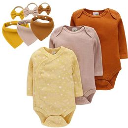 Clothing Sets Kiddiezoom Baby Girl Spring Clothes Set Waffle Bodysuits+Bibs+Headband Born Outfits Korean Infant Casual Suit Autumn