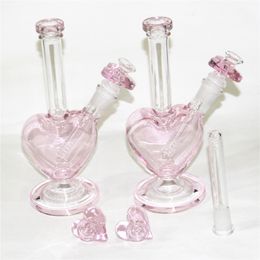 9inch Heart Shape hookahs glass bong pink Colour dab oil rigs mini glass water pipes with 14mm slide bowl piece quartz nails