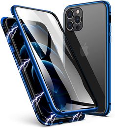 Magnetic Adsorption Metal Frame Case Front and Back Tempered Glass Full Screen Coverage for IPhone 11 PRO MAX XR XS MAX 6 7 8 PLUS 100pcs/lot