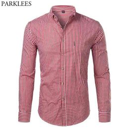 Mens Plaid Cotton Casual Slim Fit Long Sleeve Button Down Dress Shirts Fashion Men Work Business Brand Shirt Chemise Homme 210705