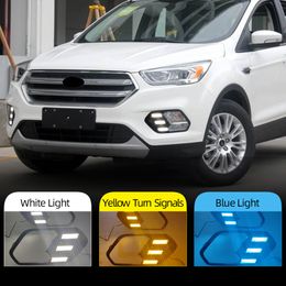 2PCS Car LED Daytime Running Light For Ford Escape Kuga 2016 2017 2018 with Yellow Turn Signal DRL Lamp Daylight Fog lamp