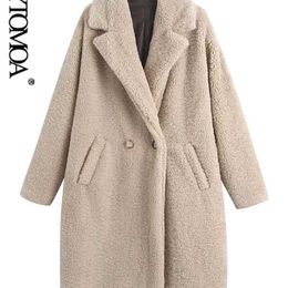 KPYTOMOA Women Fashion Thick Warm Double Breasted Faux Fur Teddy Coat Vintage Long Sleeve Pockets Female Outerwear Chic Overcoat 211220