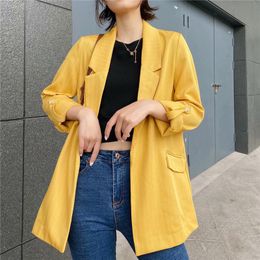 Chic striped long sleeve women blazer jacket office ladies pocket design Casual streetwear female outwear tops coat 210430
