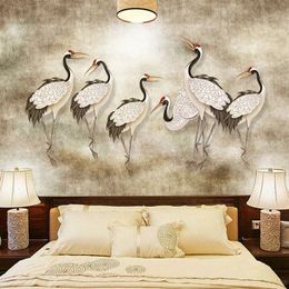 Cutom 3D Wallpaper Retro Oil Painting Crane Murals Living Room TV Sofa Bedroom Background Wall Decor European Style Home Decor