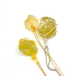 Irregular Natural Yellow Crystal Stone Gold Silver Plated Pendant Necklaces Women Girl Original Styles Energy Healing Jewelry