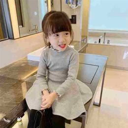 Winter Toddler Baby Girl Dress for Kids Clothes Infant Girl's Costume Kids Knitted Fleece Turtleneck Sweater Dress Party Clothes 210331