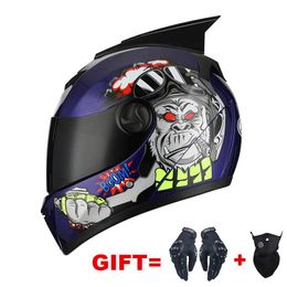 Motorcycle Helmets 2 Gifts Adults Full Face Helmet Dual Lens DOT Approved Motor Racing Safety Double Visors