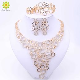 Fine Jewellery Sets For Women Party Accessories Gold Colour African Beads Necklace Earrings Bracelet Rings Set Wedding Bridal H1022