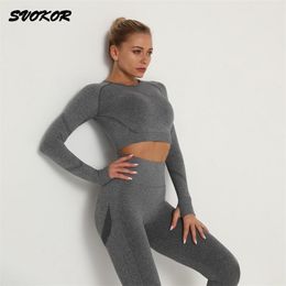 SVOKOR Crop Top Gym Set Seamless Women Yoga Workout Fintess Clothing Push Up Leggings Sport Wear Suits Tracksuit 210802