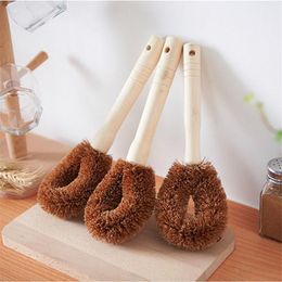 new Coconut Palm Pot Cleaning Brush Wooden Long Handle Kitchen Cleaning Supplies Brush Pot Brush Kitchen Accessories EWB7064