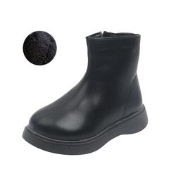 Boots Winter Thin Plush Zip Kids Shoes Baby Girls Boy PU Ankle Boot 2021 Child Round Toe School Uniform Dress Outside Warm Shoe 21-36