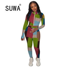 Autumn Spring Clothes Tracksuit Set Two Pieces Woman Long Sleeve Top Tunic + High Waist Joggers Trendy Pants Sexy Fitness Wear 210525