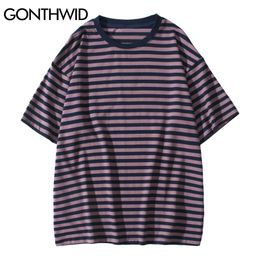 T-Shirts Men Women Cotton Hip Hop Streetwear Striped Short Sleeve Tees Summer Male Casual Harajuku Fashion Tshirt Tops 210602