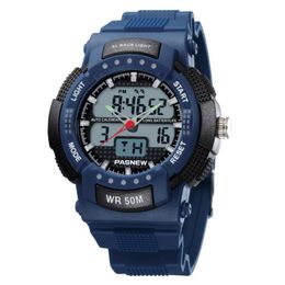 Pas Fashion Sports Watches Men Blue Dual Display Quartz 50M Waterproof Swim Reloj Hombre Relogio Masculino Wristwatches