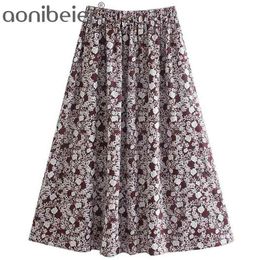 Fashion Floral Print Casual Beach Long Maxi Skirt Summer Elastic High Waist A-Line Swing for Women Jupe Femme 210604
