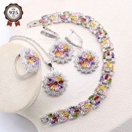 Women Silver Colour Bridal Jewellery Sets Multi Cubic Zirconia Wedding Rings Earrings Bracelets Pendant Necklace H1022