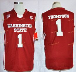 Vintage Washington State Klay Cougars College Basketball Jerseys Mens Home Red #1 Thompson Ed University Shirts S-XXL