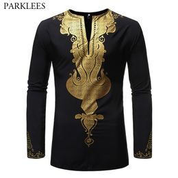 Black Dashiki Shirt Men Hipster African Style Mens Tribal Ethnic Shirt Casual Slim Long Sleeve Streetwear Africa Clothing 210522