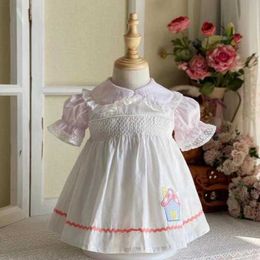 2Pcs Baby Girls Smocked Dress Children UK Princess Ball Gown for Girl Handmade Smock Dresses Kids Spanish Embroidery Frocks 210615