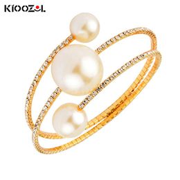 Bangle KIOOZOL Unusual Design Three Layers Large Pearl Bracelet Micro Inlaid CZ Bangles For Women Jewelry Accessories 2021 179 KO4