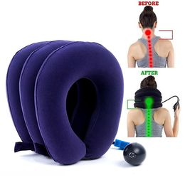 U Shaped Air Inflatable Neck Pillow Auto Car Cushion 3-Layered Vertebra Shoulder Pain Stress Relief Retractor Head Support Massager For Home Office Travelling