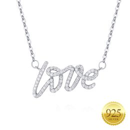 925 Sterling Silver "Love" Letters Round Cut CZ Cubic Zirconia Pendant Choker Necklace for Women Gift