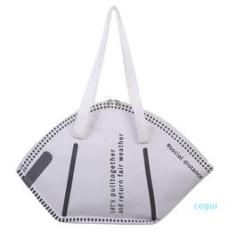 Dropship PB0007 Fashion Personality Creative Face Mask Style Designer Handbag Shoulder Bag Large Capacity Shopping Bag Black White 2Colors