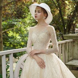 Classic Dresses With Jewel Long Sleeves Sequins Appliqued Race Vintage Ball Gown Wedding Dress Custom Made Vestidos De Novia