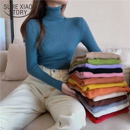 Vintage Pullovers Turtleneck Autumn Winter Long Sleeve Sweater Women 15 Colors Slim Sweater Female Jumper Knitwear 10978 210527