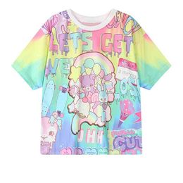Hiawatha Women Harajuku Letters Printed T-Shirts Casual Loose Character Short Sleeve T Shirt Gilr College Style Tops T2452 210623