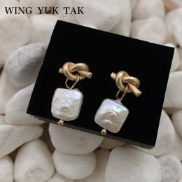 Stud Wing Yuk Tak Korea Womens Fashion Freshwater Pearls Earrings Vintage Geometric Gold Colour Small 2021