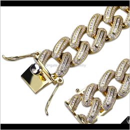 Link Chain Bracelets Jewelrywomen Gold For Pave Micro Mens Link Iced Sier Out Bracelet Color Miami Plated Cuban 18Mm Zircon Jllow YyDhhome