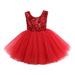 Happy New Year Clothing Kids Baby Girls Flower Lace Sequins Formal Wedding Dress Party Bridesmaid Prom Dress Q0716