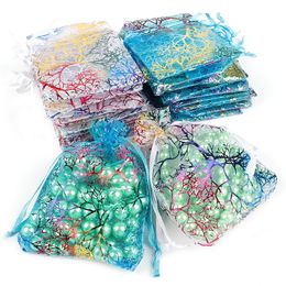 Wholesale 100Pcs 4 Sizes Drawstring Organza Bags White Colourful Jewellery Packaging Wedding Gift Bag Pouches