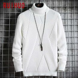 RUIHUO Autumn Solid Pullover Turtleneck Men Clothing Turtle Neck Coats High Collar Knitted Sweater Korean Man Clothes M-2XL 211008