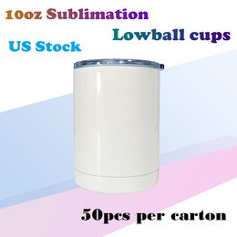 sublimation is UK - US Warehouse 10oz Sublimation Lowball Cup Blank Tumbler Stainless Steel Insulated seamless Coffee Tumblers with Lids Double Wall Thermal Travel Mug