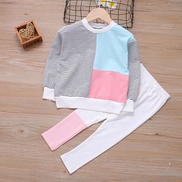 Autumn Baby Girl Clothes 2Pcs Cute Long Sleeve Top+Pants Suit Kids Clothing Set Splice Children 3-7Y 210515