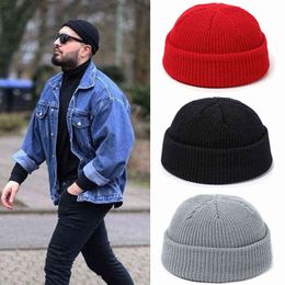 2021 Knitted Hats For Women Skullcap Men Beanie Hat Winter Retro Brimless Baggy Melon Cap Cuff Docker Fisherman Beanies Hats Y21111