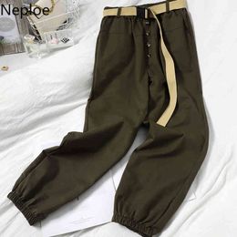 Neploe Fashion Harem Pants Womens All-match Buttoned Student Overalls Korean Straight Trousers Streetwear Casual Sweatpants 210422