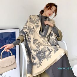 luxury- 2021 Winter Scarf Women Cashmere Lady Stoles Design Print Female Warm Shawls and Wraps Thick Reversible Scarves Blanket