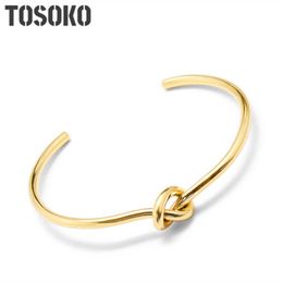 Tofflo Stainless Steel Jewellery Fashion Thick and Thin Open Knot Bracelet for Women Bsz128 Q0719