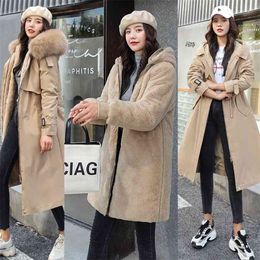 Fitaylor Winter Women Jackets Warm Fleece Hooded Coats -30 Degree Long Thickness Parkas Plus Size Large Fur Collar Snowoutwear 210913